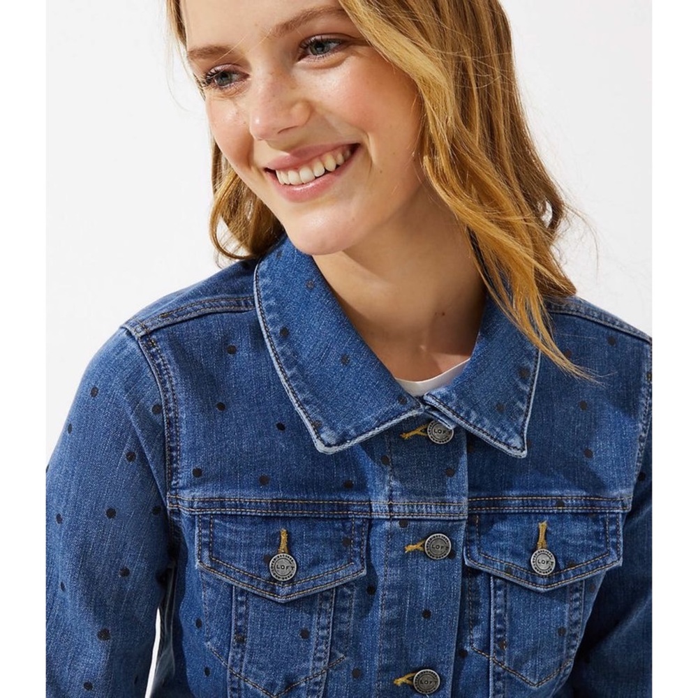LOFT Polka Dot Denim Jacket - Picture 2 of 6